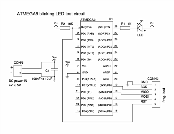 blinking LED circuit, click for a PDF version blinking LED circuit