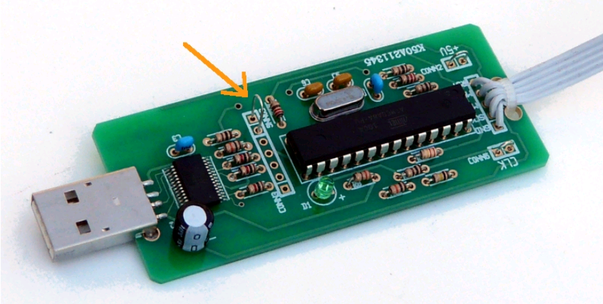 wire bridge to enable flashing of the firmware