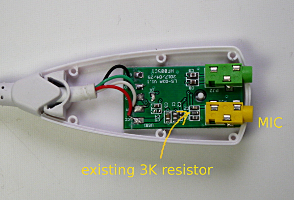 usb sound card, locate resistor